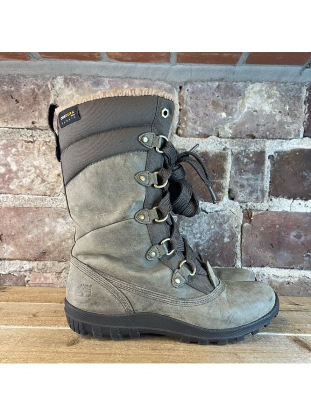 Timberland Winter Boots Mount Hope Womens Olive Green Suede Leather Cordura 6.5